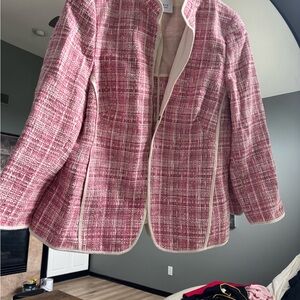 Akris Pink and White Tweed Blazer